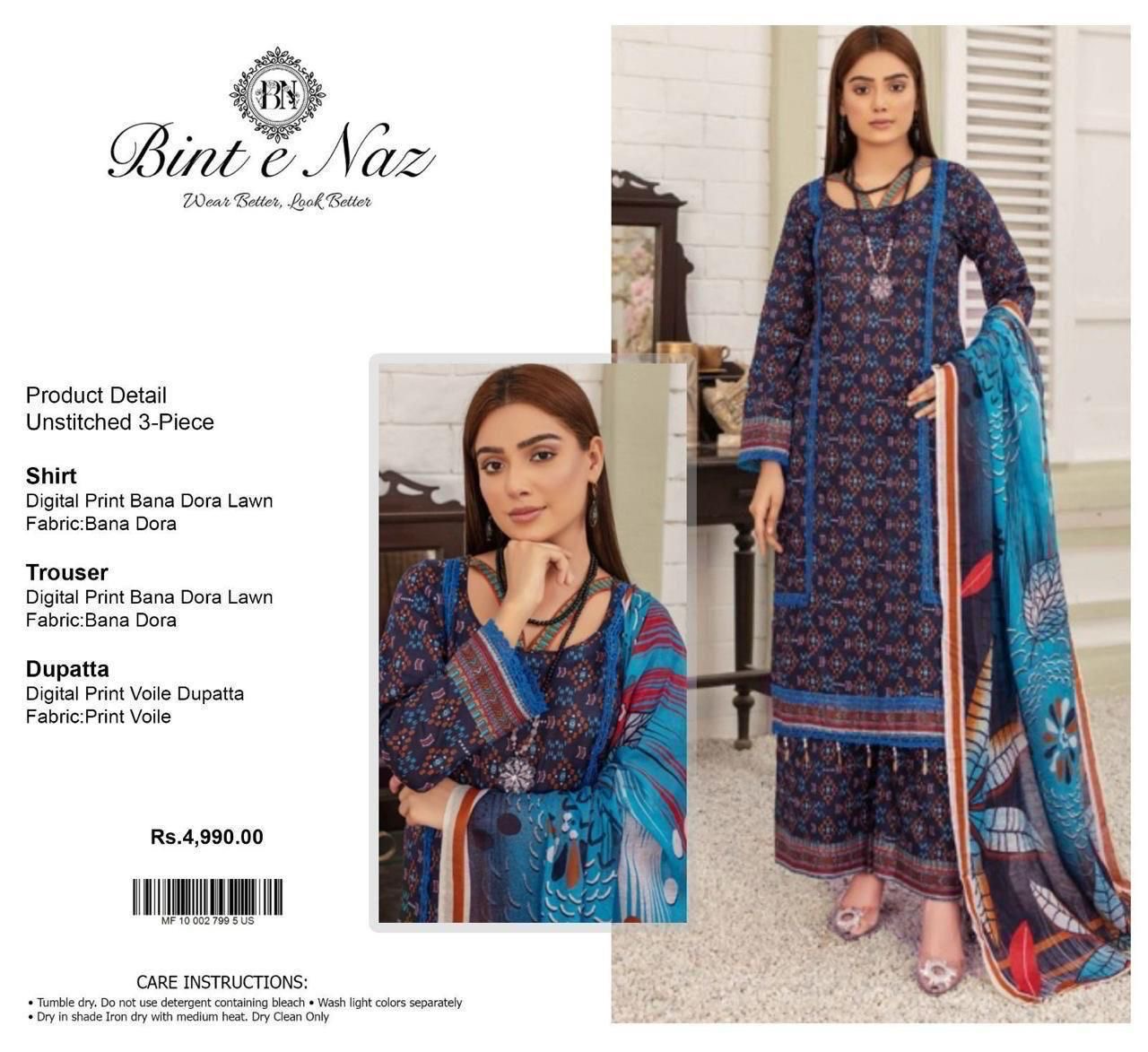 Binte Naaz 3 piece Baana dora lawn collection